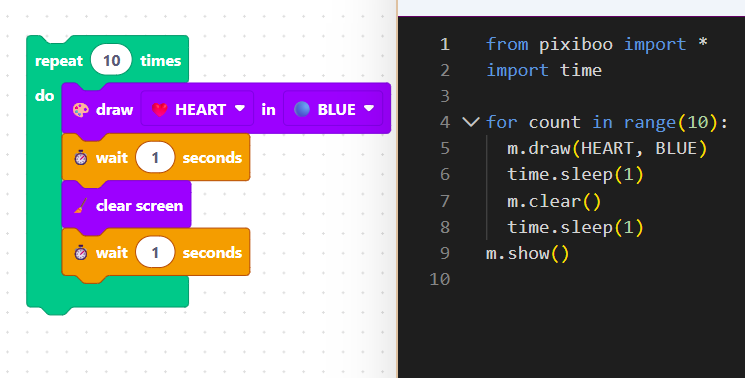 Block-based editor side by side with Python code
